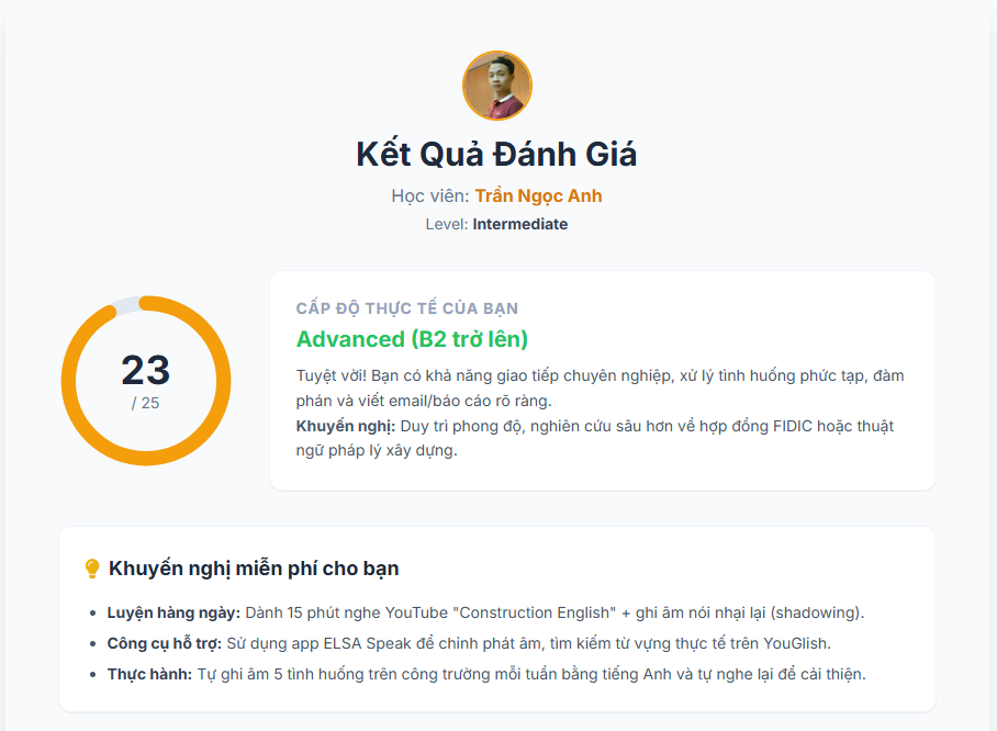 Tính điểm tiếng anh xây dựng