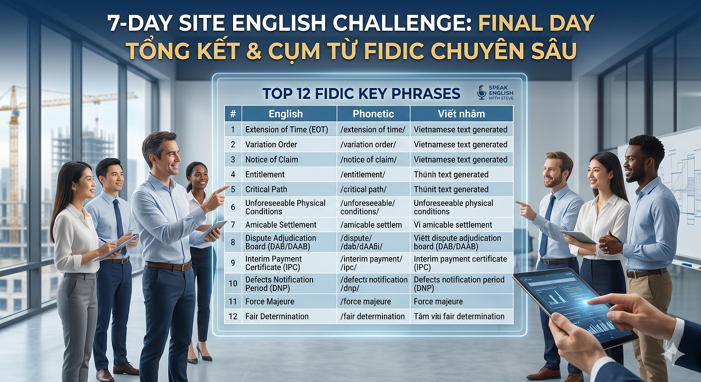 Tiếng Anh Xây Dựng Ngày 7: Tổng Kết Hành Trình & Làm Chủ Thuật Ngữ FIDIC Chuyên Sâu (Final Day)